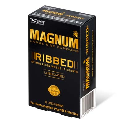 Trojan Magnum Ribbed 62/55mm 12's Pack Latex Condom-thumb