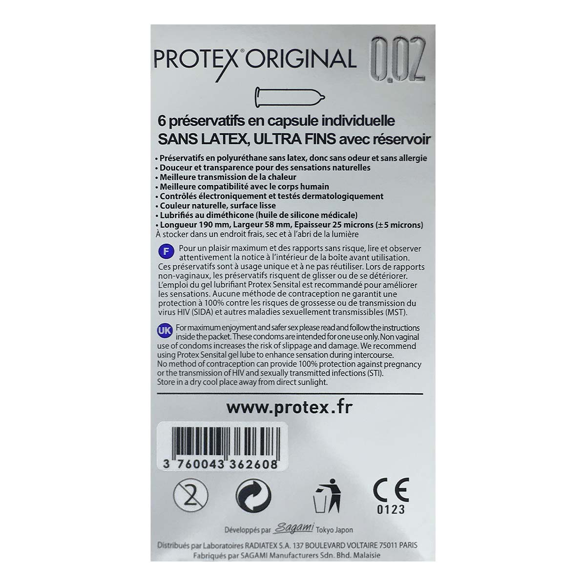 プロテックス (Protex) オリジナル 0.02 58mm ユルティム フィネス ポリイソプレン製コンドーム 6 個入-p_3
