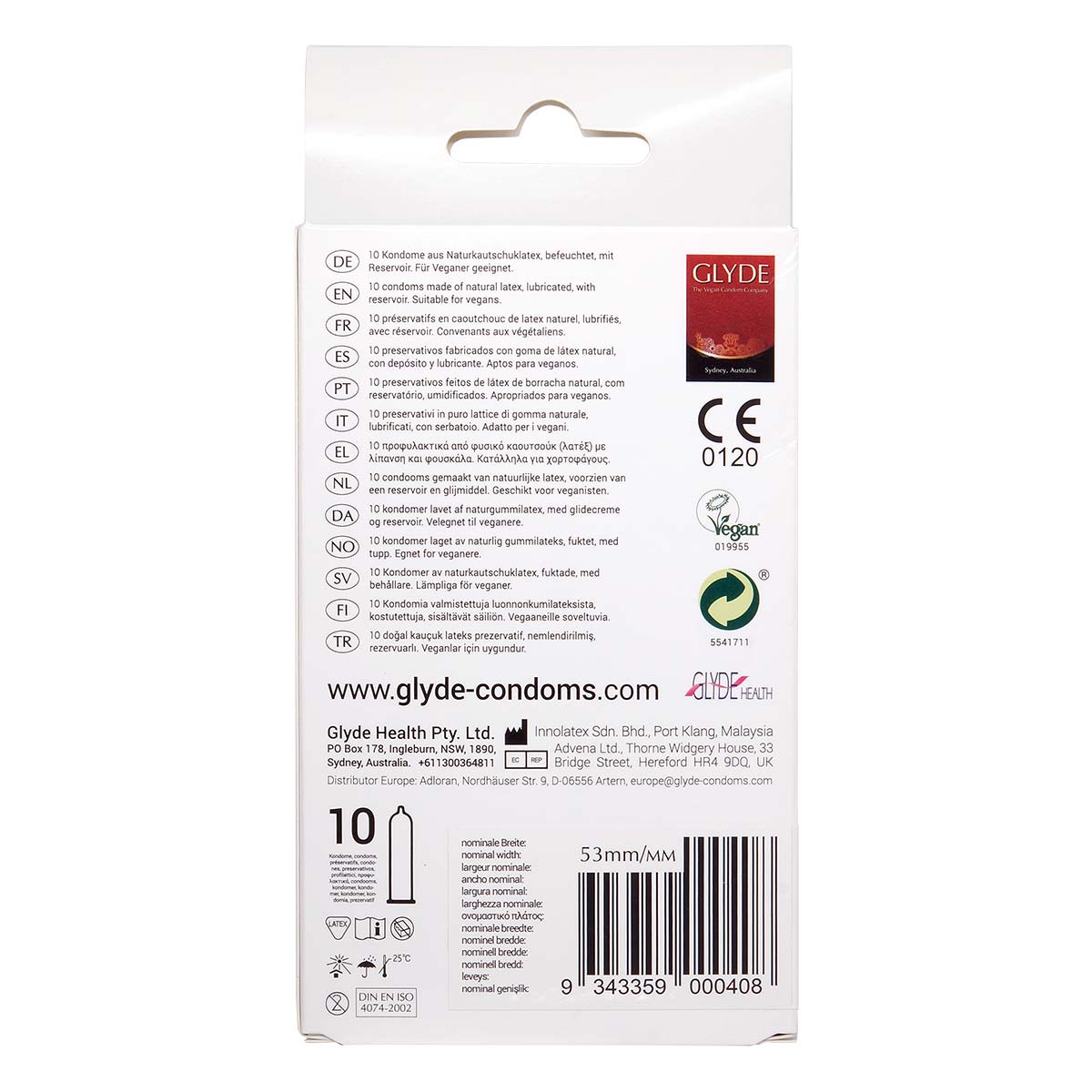 Glyde Vegan Condom Ultra 10's Pack Latex Condom-p_3