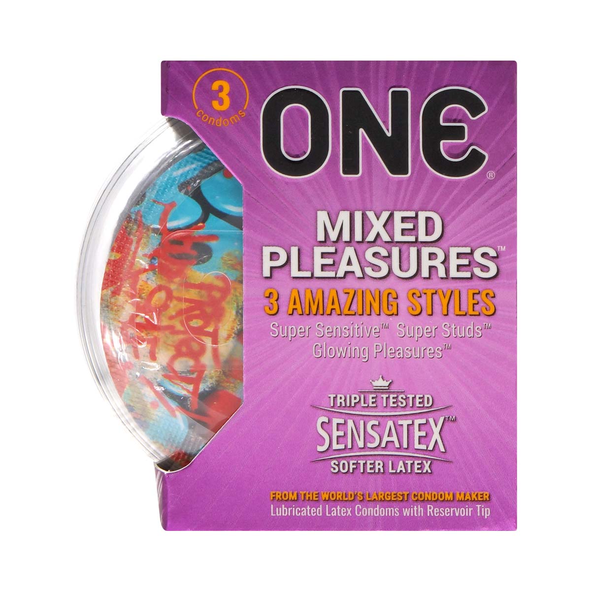 ONE Mixed Pleasures 3's Pack Latex Condom-thumb_2