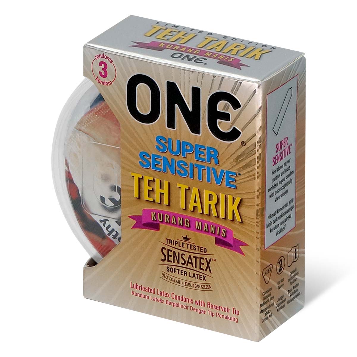 ONE Super Sensitive Teh Tarik Kurang Manis 3's Pack Latex Condom-p_1
